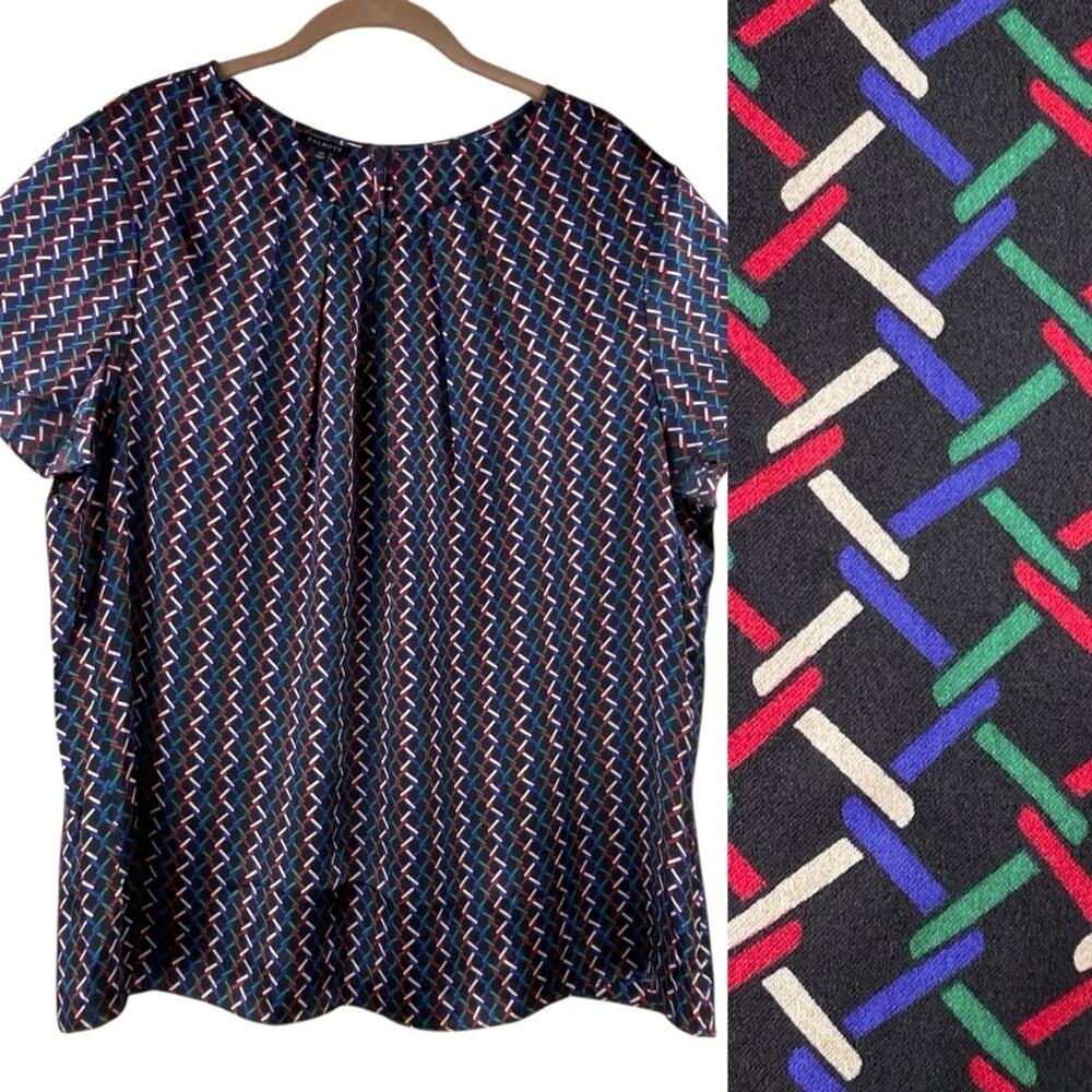 Talbots 100% Silk Short Sleeve Blouse Top Size 20 Black Office Career Event